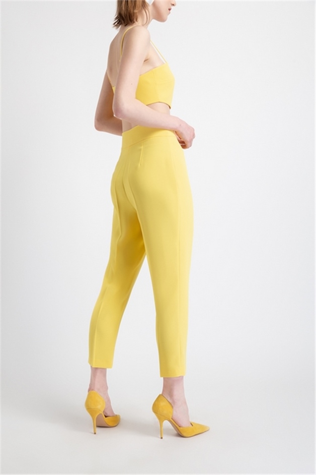 Dar Paça Yüksek Bel Pileli Pantolon Sarı