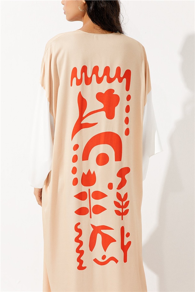 Kontrast Şeritli Kimono