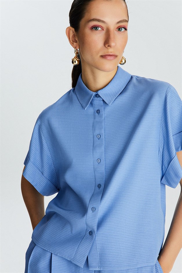 Mavi Kısa Kollu Basic Gömlek